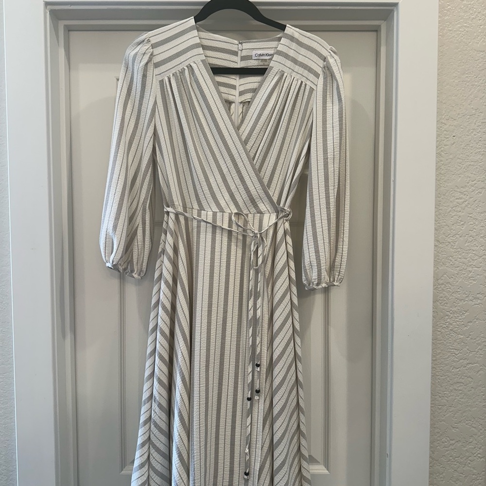 Calvin Klein Cream Long Sleeve Dress Timeless Elegance